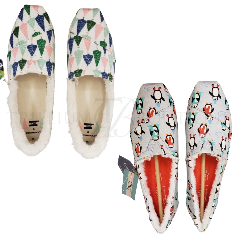 BUNDLE - 2 TOMS Women's Alparagata Ortholite Faux Fur Slip-On Shoes New in Box